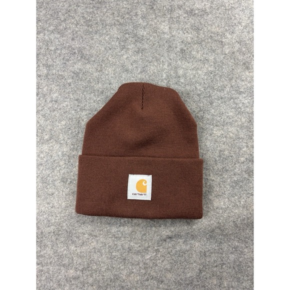 Carhartt Hat Beanie Mens One Size Brown Watch Knit Cuffed Patch A18 Workwear - Picture 2 of 5